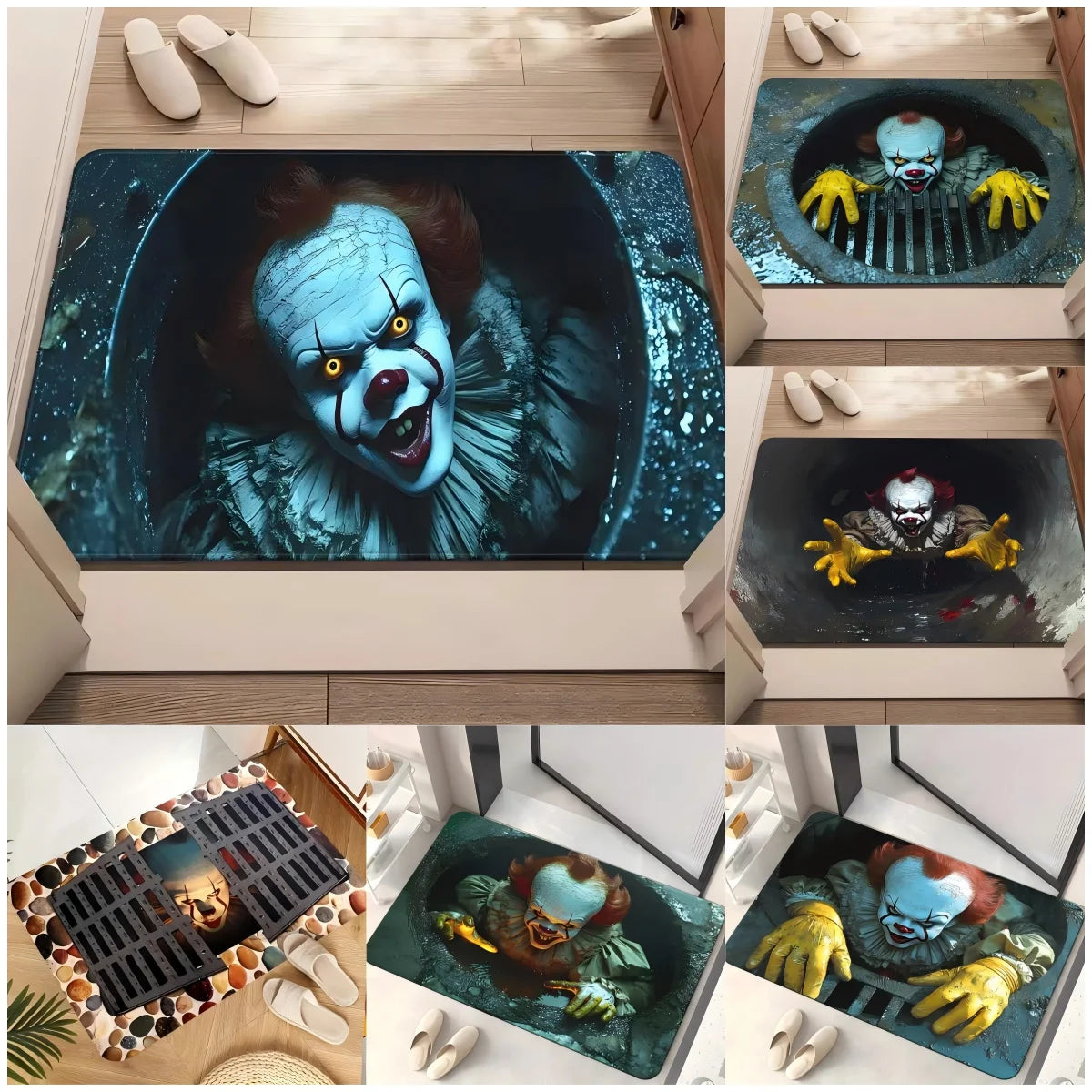 VIKAMA New Halloween Clown Doormat, Horror-Themed Rug, Entrance Hallway Bathroom Door Mat, Non-Slip Absorbent Home Decor