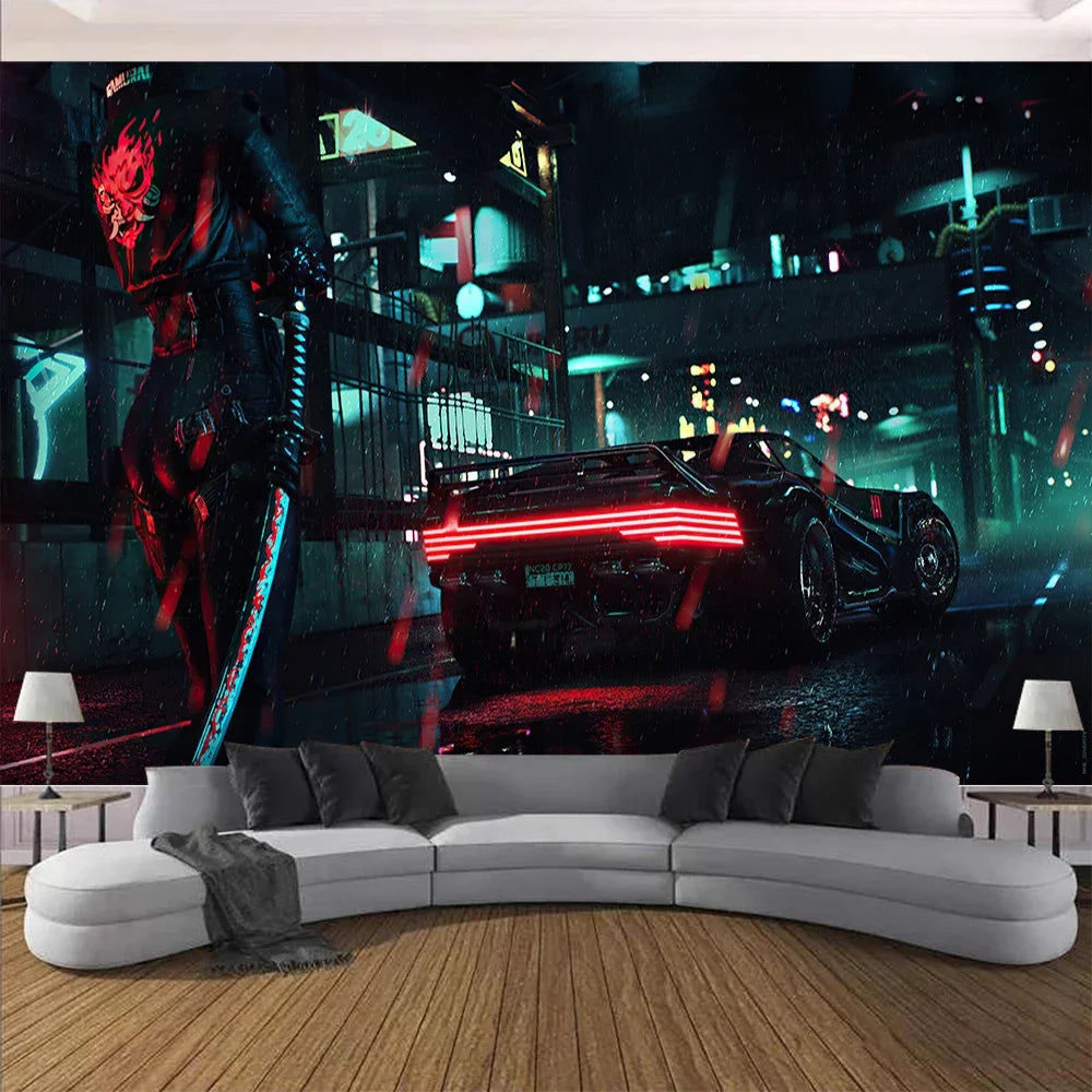 Cyberpunk Future Steam City Home Tapestry Art Wall Hanging Psychedelic Galaxy Hippie Retro Anime Tapestry Background Decoration