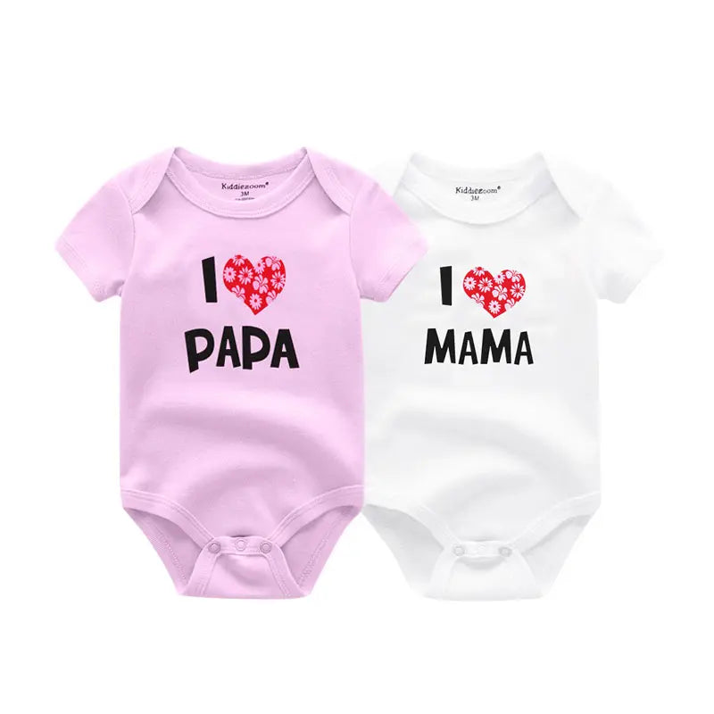 2-Piece Set Baby Short Sleeve Triangle Bodysuits I Love Dad I Love Mom' Design Holiday Infant Clothing Newborn Boy Girl Outfits