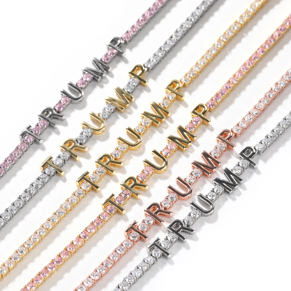 THE BLING KING Custom Name Bracelet For Women CZ 3mm Tennis Chain Iced Out Cubic Zircon 18K Gold Plated DIY Letters Jewelry Gift