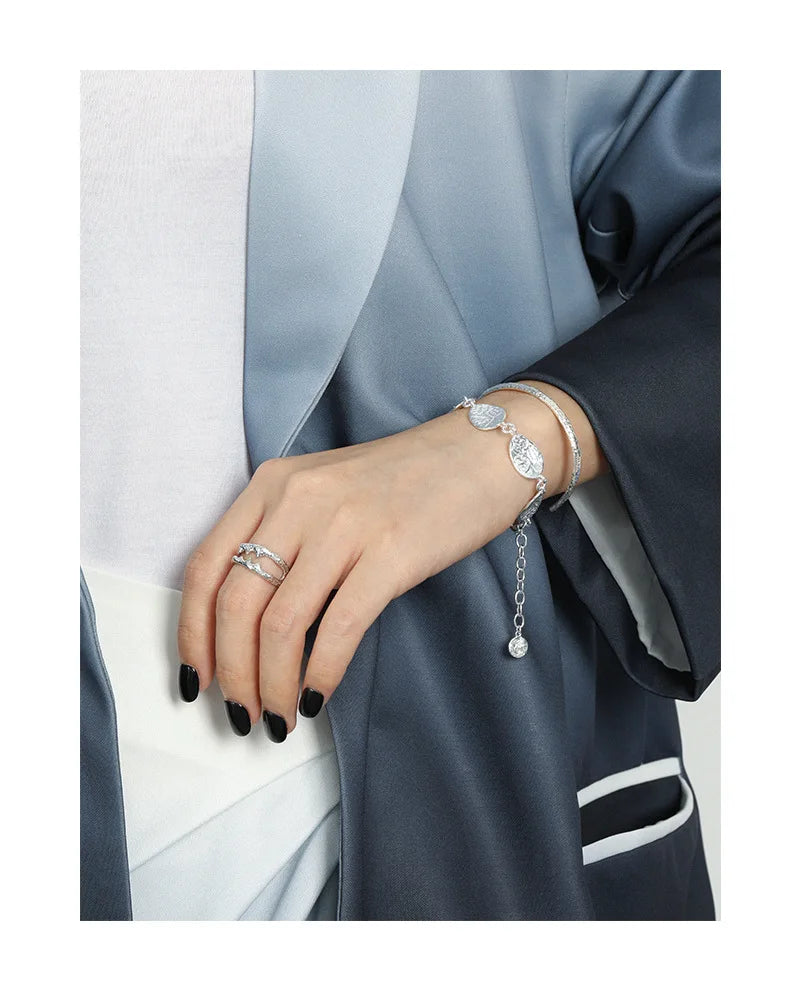 SHANICE 100% S925 sterling silver Tin Foil texture Open Bracelet&Bangles For Women Men Fashion Charm Jewelry Wholesale