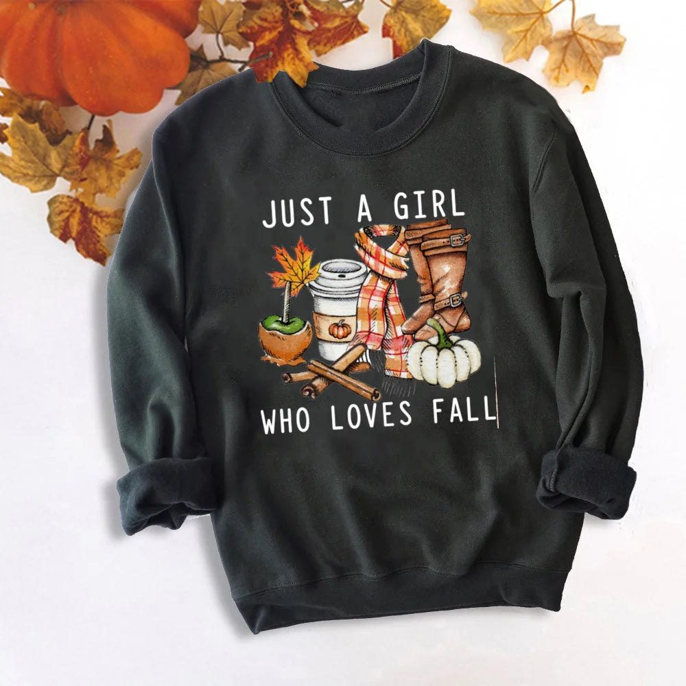 Just A Girl Who Loves Fall Sweatshirt Thankful Grateful Blessed Hoodie Women Fashion Thanksgiving Pullover Top Halloween Clothes