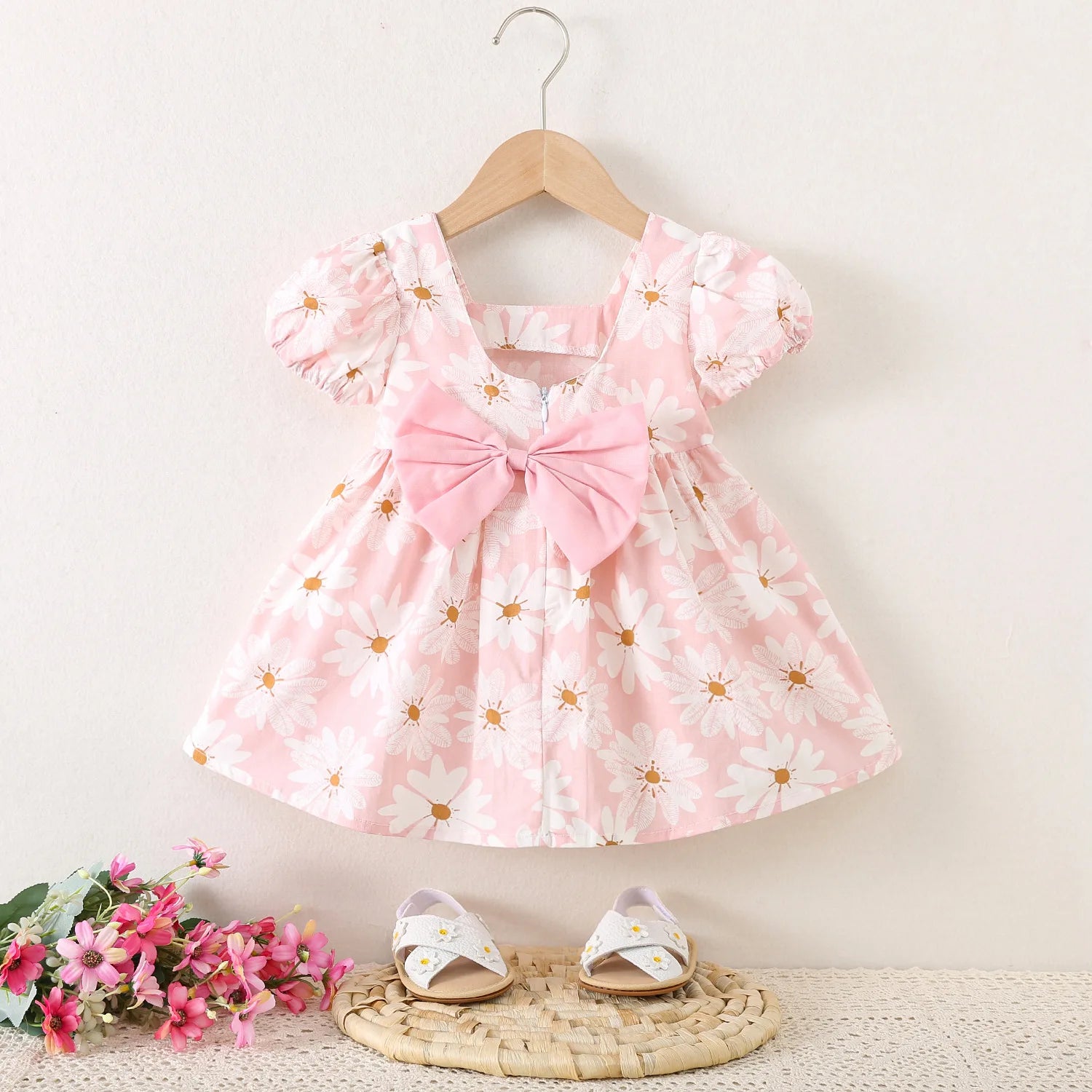 Baby Girl Dresses Summer Daisy Bow Short Sleeve Girls Dresses Cute Girls Beach Dresses Baby Girl Clothes