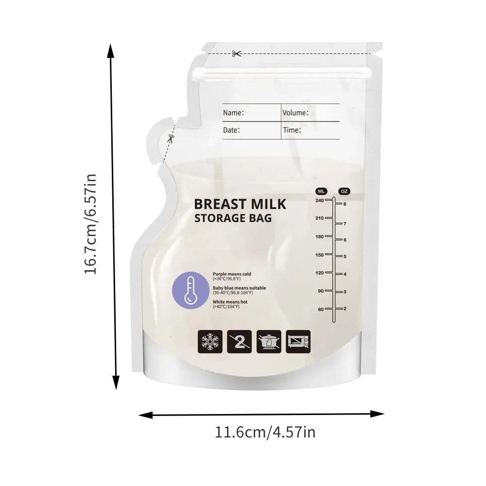 60 Pack Temperature Sensitive Breast Milk Storage Bags -Food Grade PE, Transparent with Measurement Lines,  Disposable & Leakpro