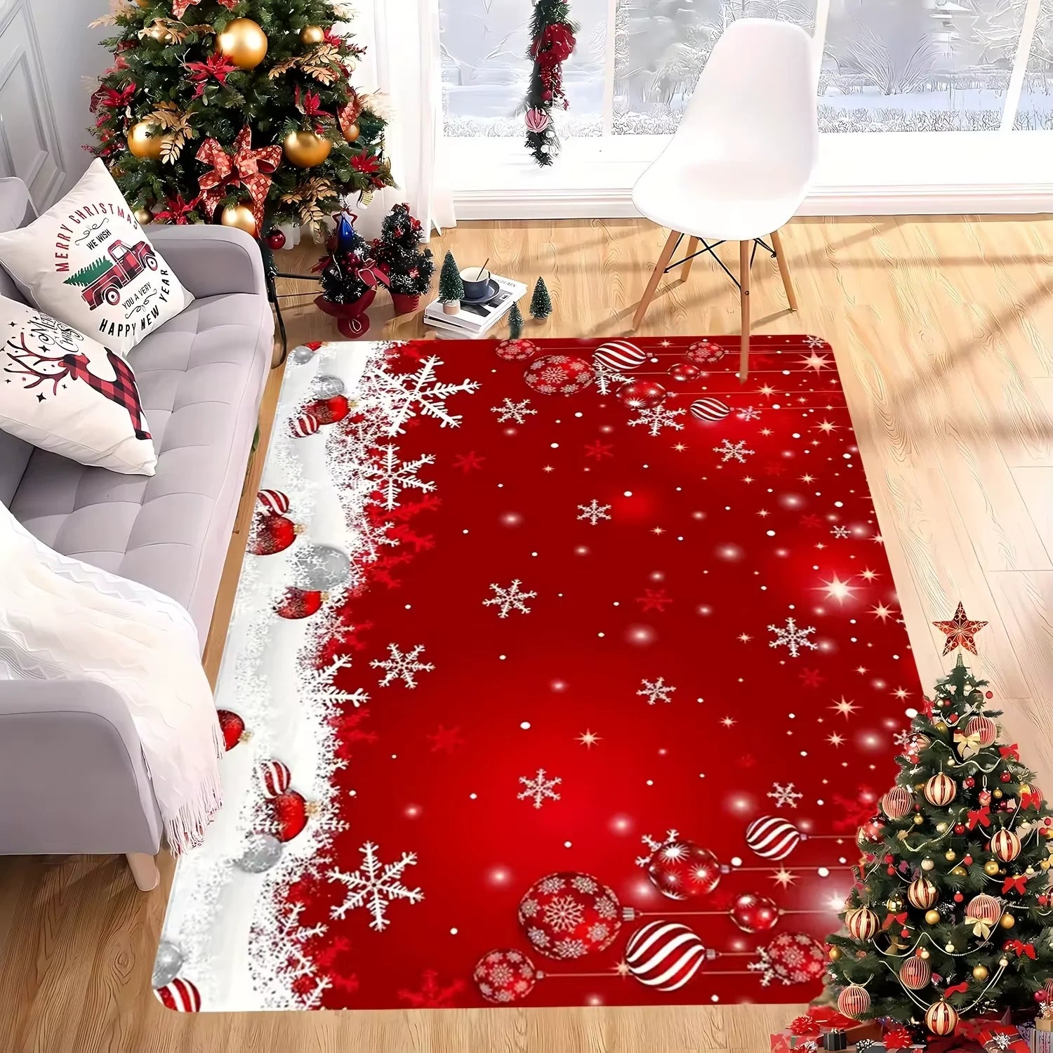 VIKAMA Christmas Rug Festive Carpet For Live Room Large Area Rug Bedroom Rug Soft Doormat Welcome Mat Home Decoration