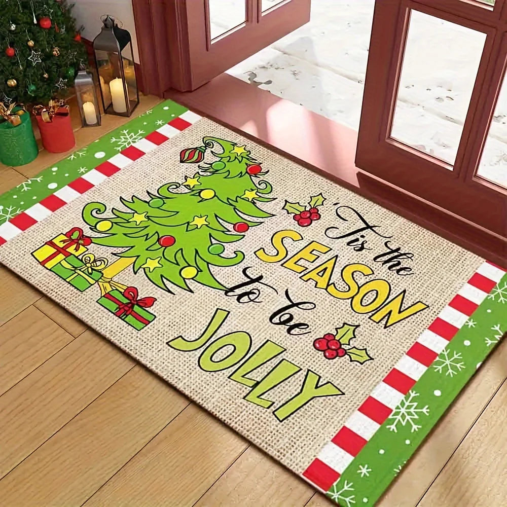 VIKAMA Christmas Grinch Green Monster Water-Resistant Anti-Slip Floor Mat For Entry Door Area - Aesthetic Home Decoration