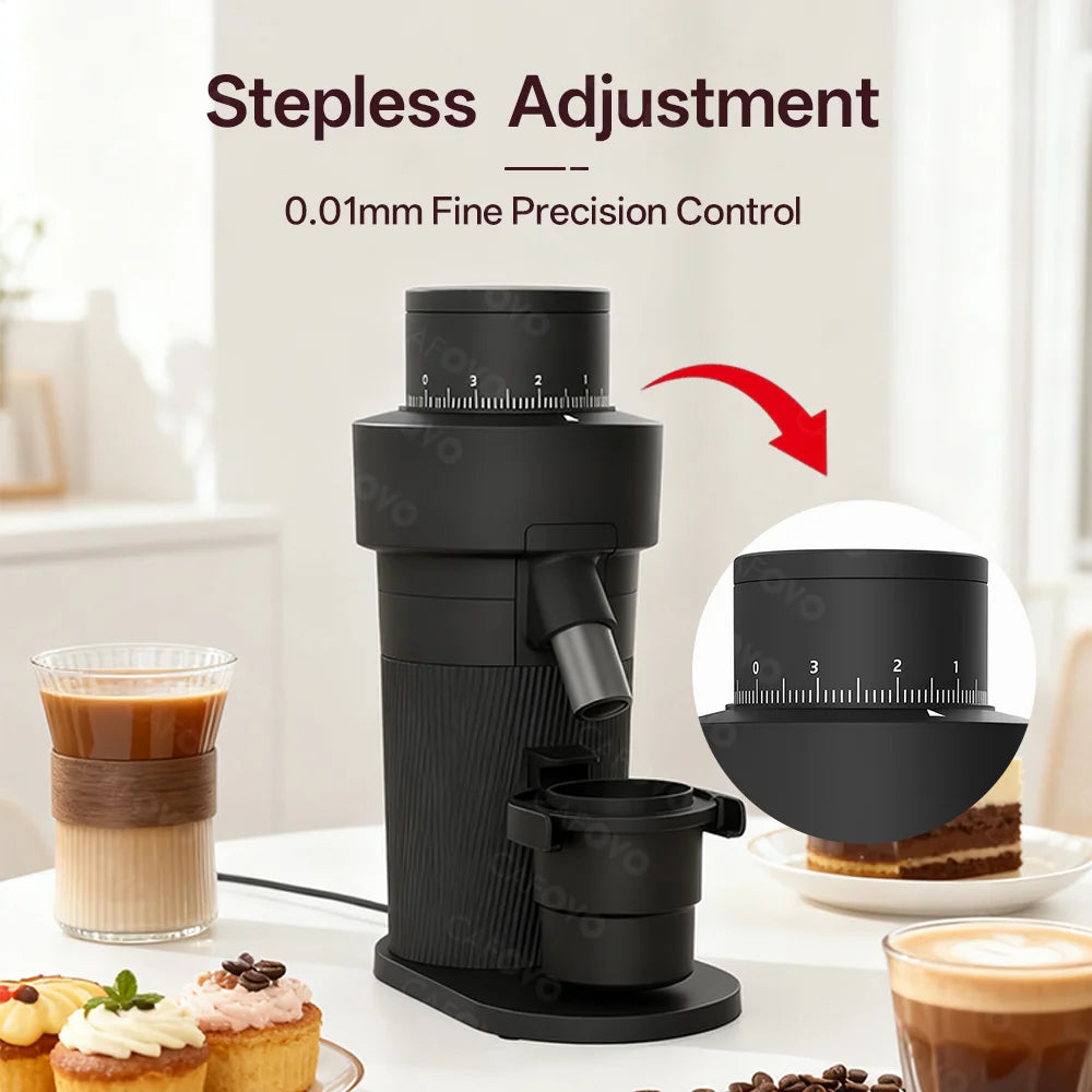 CAFOVO Q64 Electric Espresso Grinder Single Dose Coffee Grinder 3200RPM Stepless Adjustment 64mm Flat Burr Plasma Anti-Static