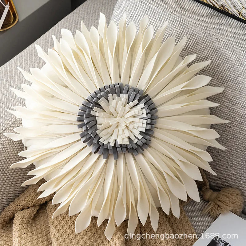 Modern Style Yellow White Throw Pillows Round  45*45 Velvet Stitching 3D Chrysanthemum Cushion Cover Waist Blue Cute Pillowcase