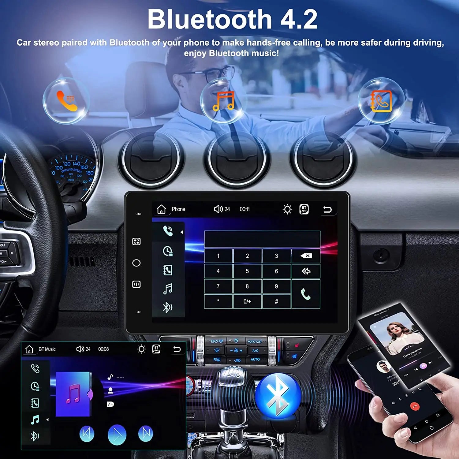 ESSGOO 10.4" Car Stereo Single DIN Wireless CarPlay Android Auto Rotatable Touch Screen Bluetooth GPS Nav Radio Player Head Unit