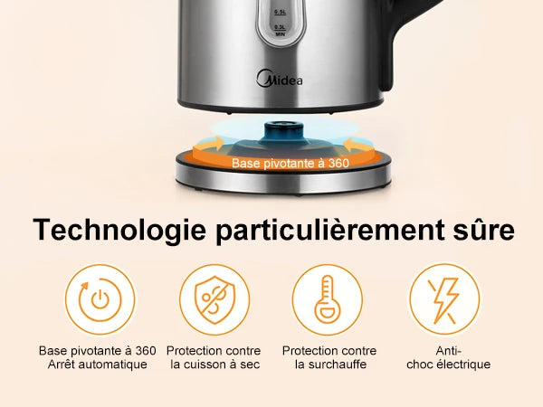 Midea Kettle with Temperature Setting (40, 60, 70, 80, 90, 100 Degree C), Stainless Steel 1.7 Litres, MKE17H1ASS-S