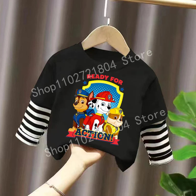 PAW Patrol T-shirt Cute Cartoon Print Long Sleeve Round Neck Kawaii Cotton Boys Girls Clothes Fashion Hip Hop Children Clothing