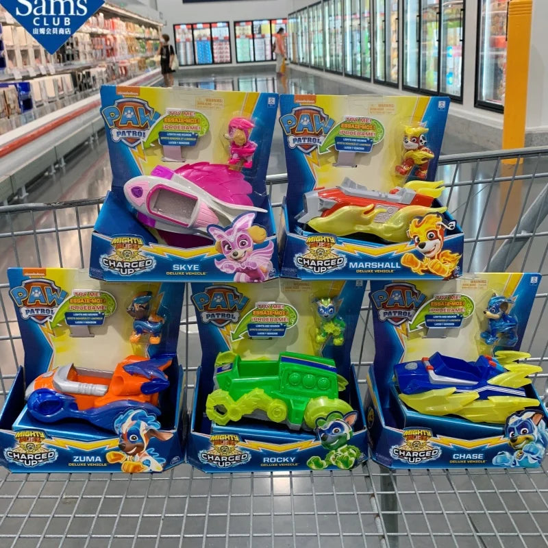 Genuine New Paw Patrol Mighty Pups Charged Up Rubble Marshall Chase Deluxe Vehicle with Lights and Sounds Children's Toy Car Boy