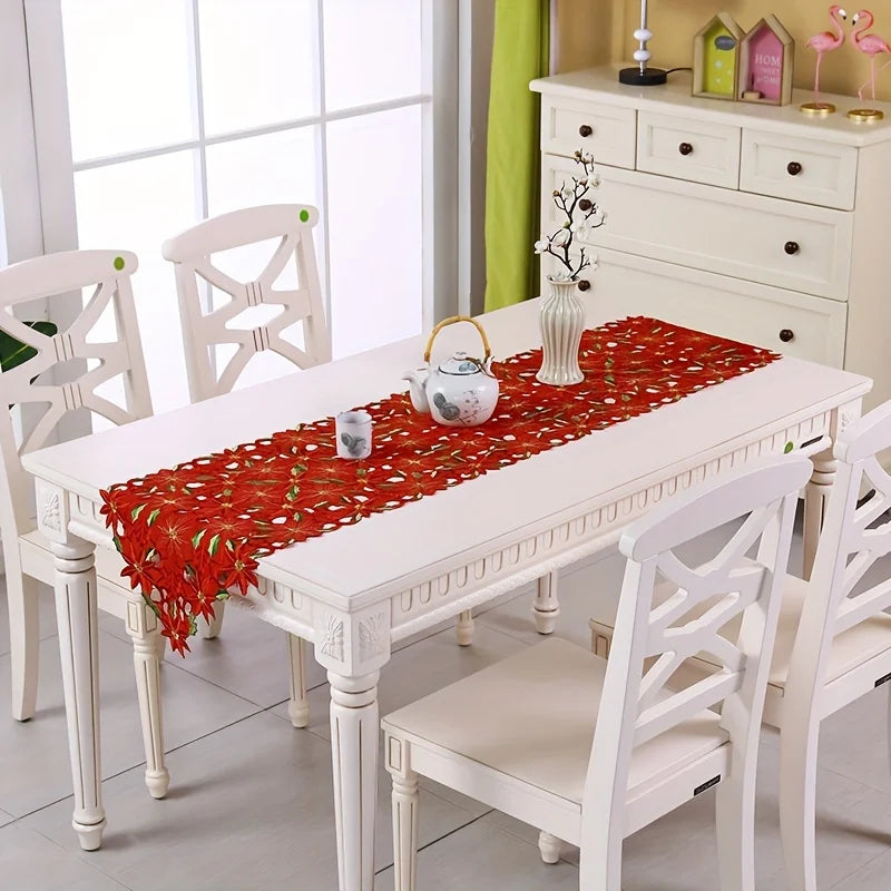 2/1PCS Red and Green Christmas Embroidered Printed Tablecloths Party Picnic Table Cloth Supplie Table Runners Linens