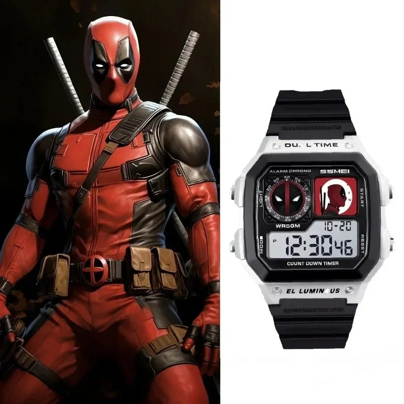 Marvel Characters Deadpool and Wolverine Creative Peripherals Digital Sports Electronic Men's Watch Full Function World Time