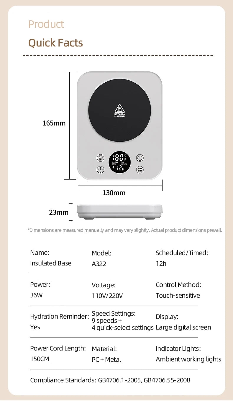 36W Coffee Mug Warmer Cup Heater Heating Pad Electric Hot Plate 9 Gear Temperature Warmer Coaster For Milk Tea Water 220V