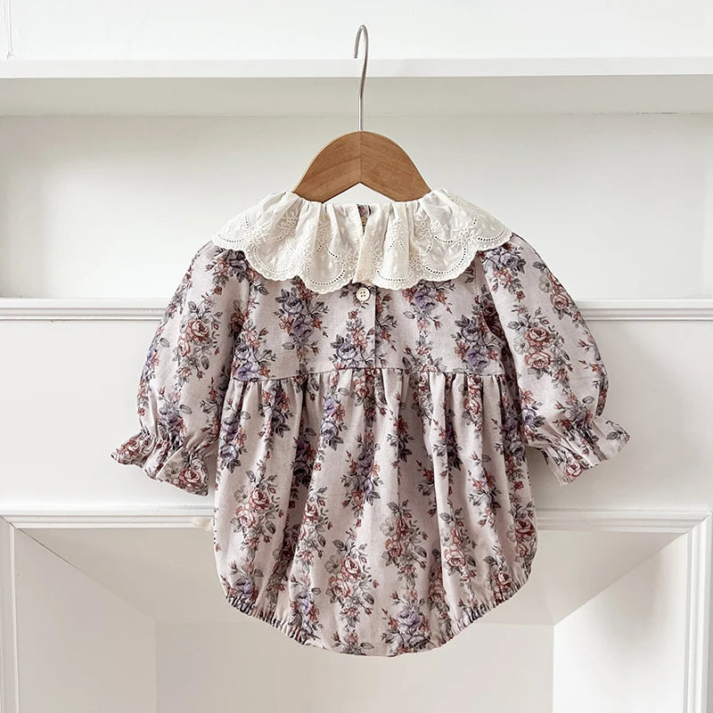 Infant Clothes 0-24M Infant Floral Baby Girl Bodysuit Cute Peter Pan Muslin Babe Girls Jumpsuit Autumn Newborns Clothing Romper