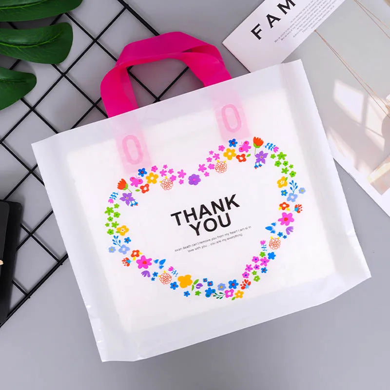 50Pcs/Lot Gift Packaging Bags With Handle Thank You Gift Bag For Wedding Birthday Party Shopping Bags Small Business Supplies