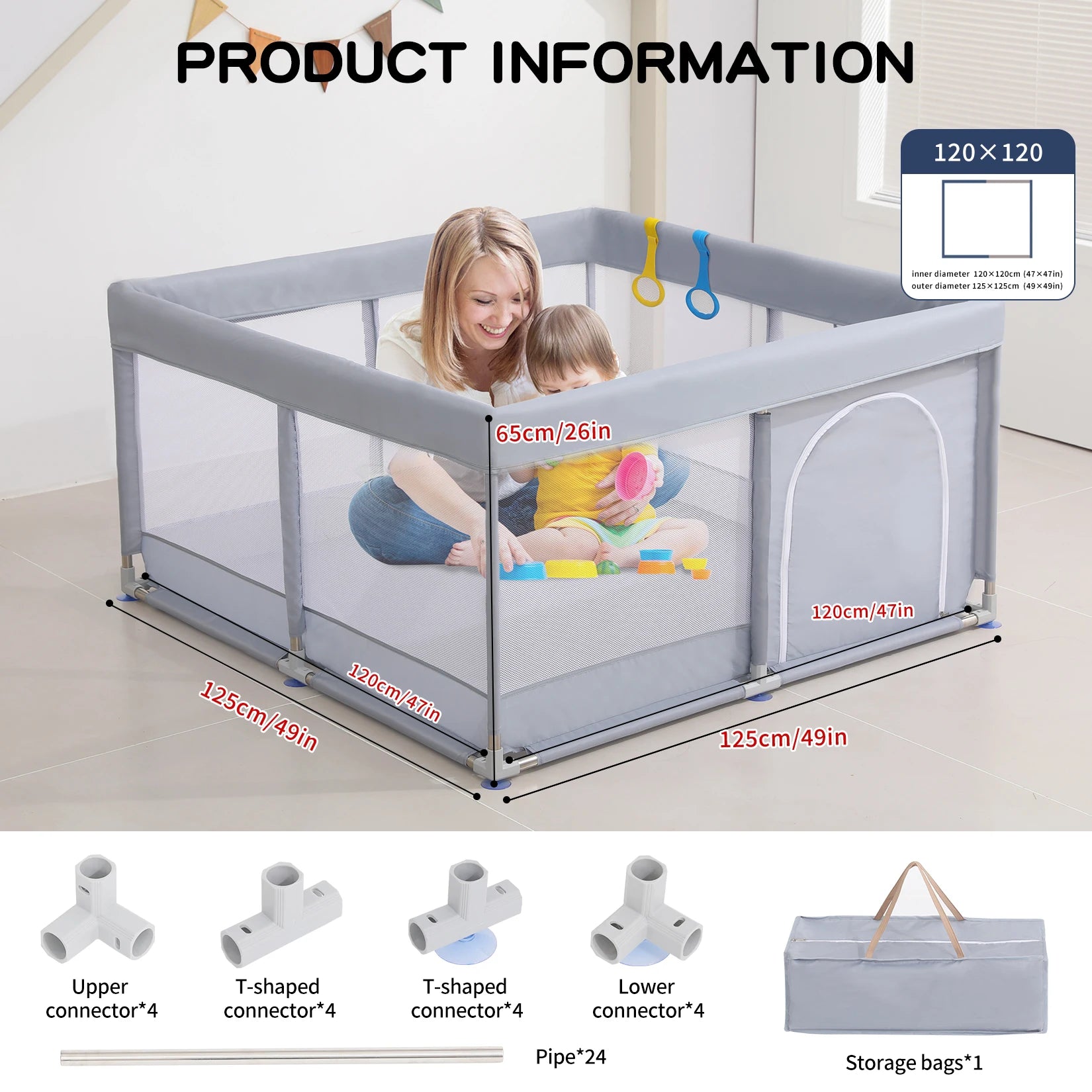Large Baby Playpen for Children with Foam Protector Baby Playground for 0~6 Years Old Kids Ball Pit Playpen Indoor Baby Safety F