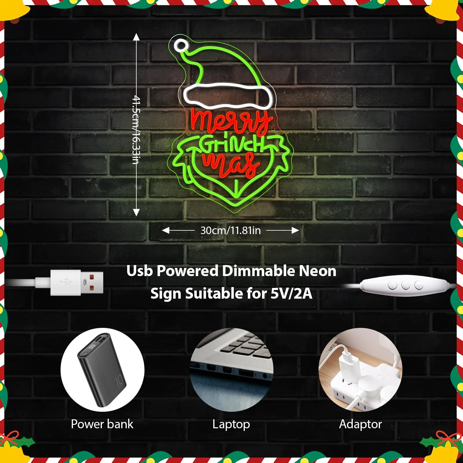 Merry Grinch Mas Neon Sign Green Monster Neon Sign Wall Decor for Bedroom Living Room Kids Room Festival Party New Year