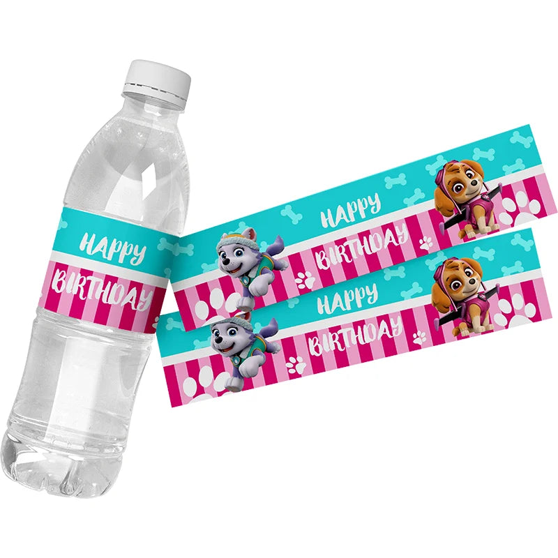 24pcs Paw Patrol Theme Water Bottle Stickers Labels Baptism Baby Shower Birthday Decor Supplies Dogs Party Water Bottle Wrappers