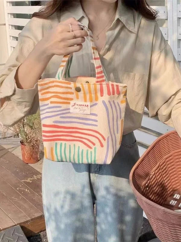 Sac à cosmétiques en velours côtelé à rayures colorées,articles divers, sac de rangement de maquillage esthétique