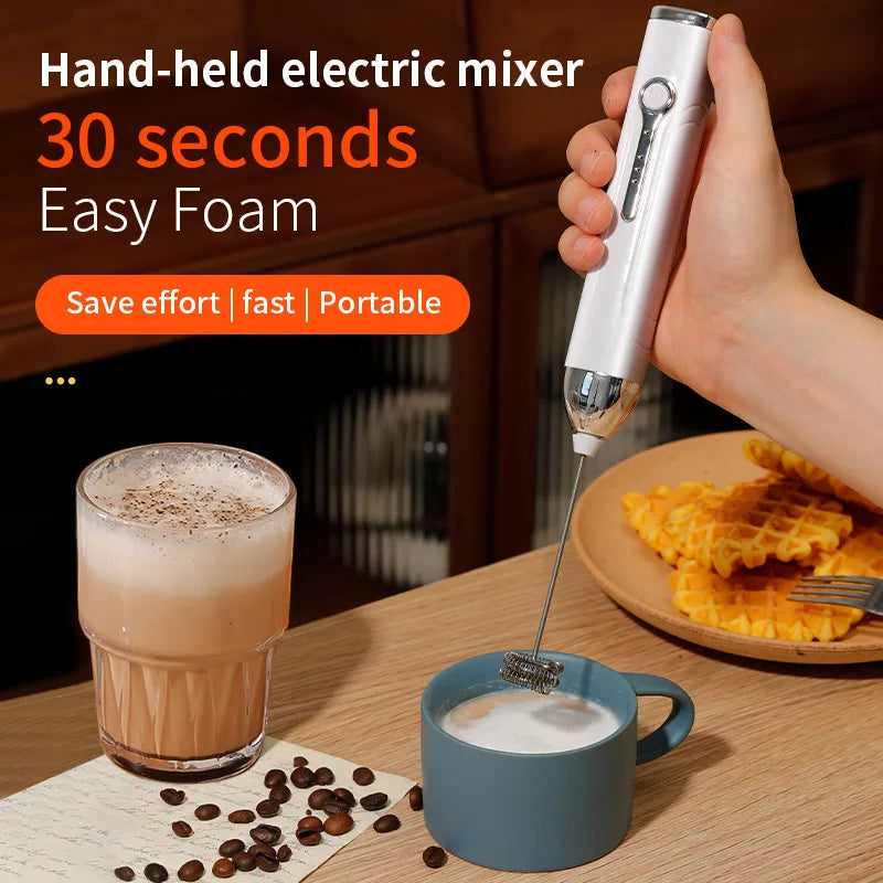 Mini Handheld Milk Whisk 3 Speed Adjustable Type-C Rechargeable Coffee Brewer Portable Kitchen Cooking Tools Whisk Foam Blender