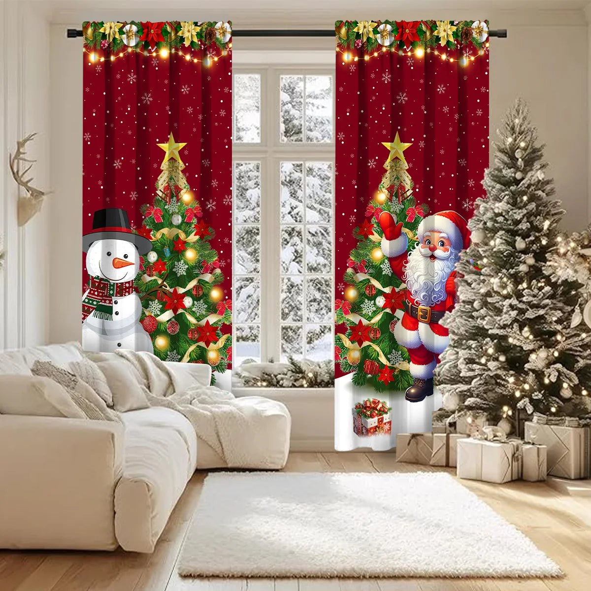 2pcs Christmas Curtain Merry Christmas Decoration for Home 2025 Xmas Curtain Window Ornaments Navidad Natal New Year Gift 2026