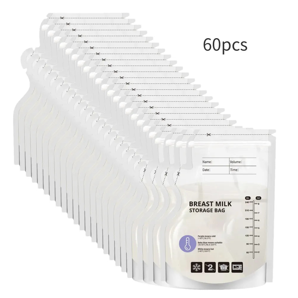 60 Pack Temperature Sensitive Breast Milk Storage Bags -Food Grade PE, Transparent with Measurement Lines,  Disposable & Leakpro