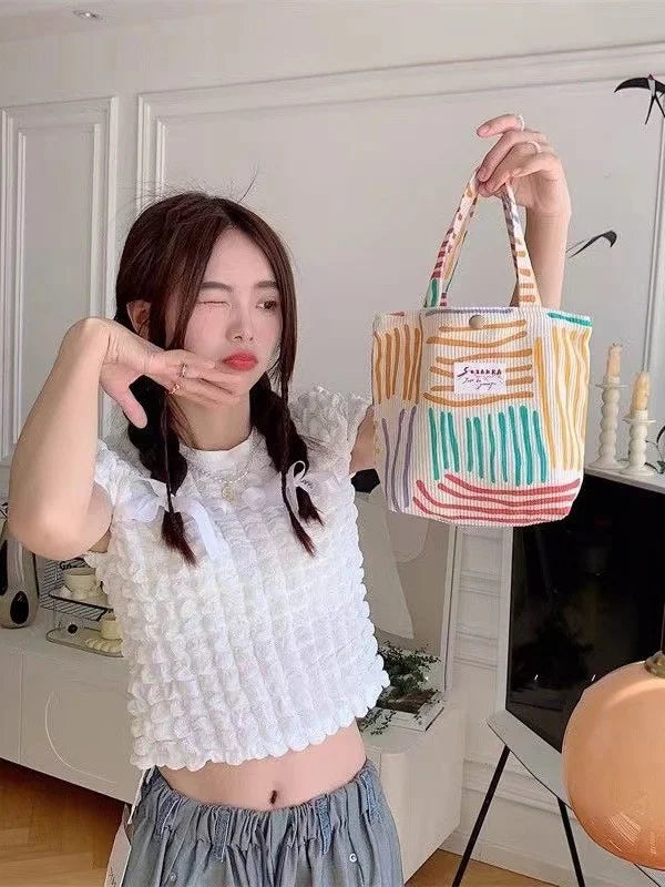 Sac à cosmétiques en velours côtelé à rayures colorées,articles divers, sac de rangement de maquillage esthétique