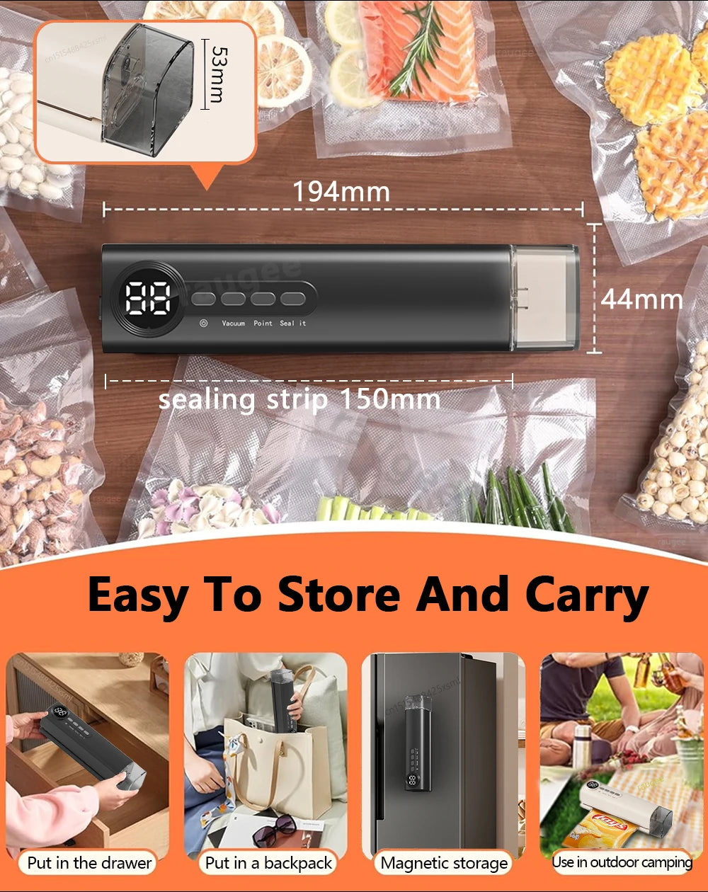 Vacuum Sealer Mini Wireless Food Vacuum Sealing Machine USB Rechargeable Automatic Plastic Bags Sealer For Household Use