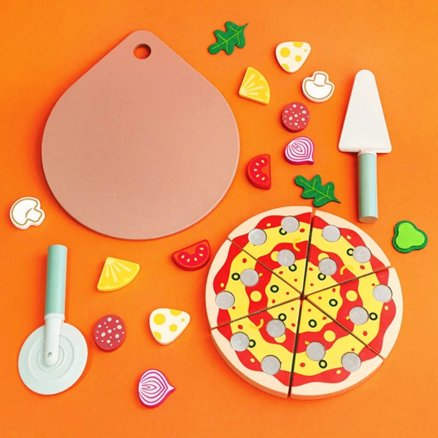 Wooden simulation fruits and vegetables, children's play kitchen, convenience store, boys and girls' cake, pizza, toys