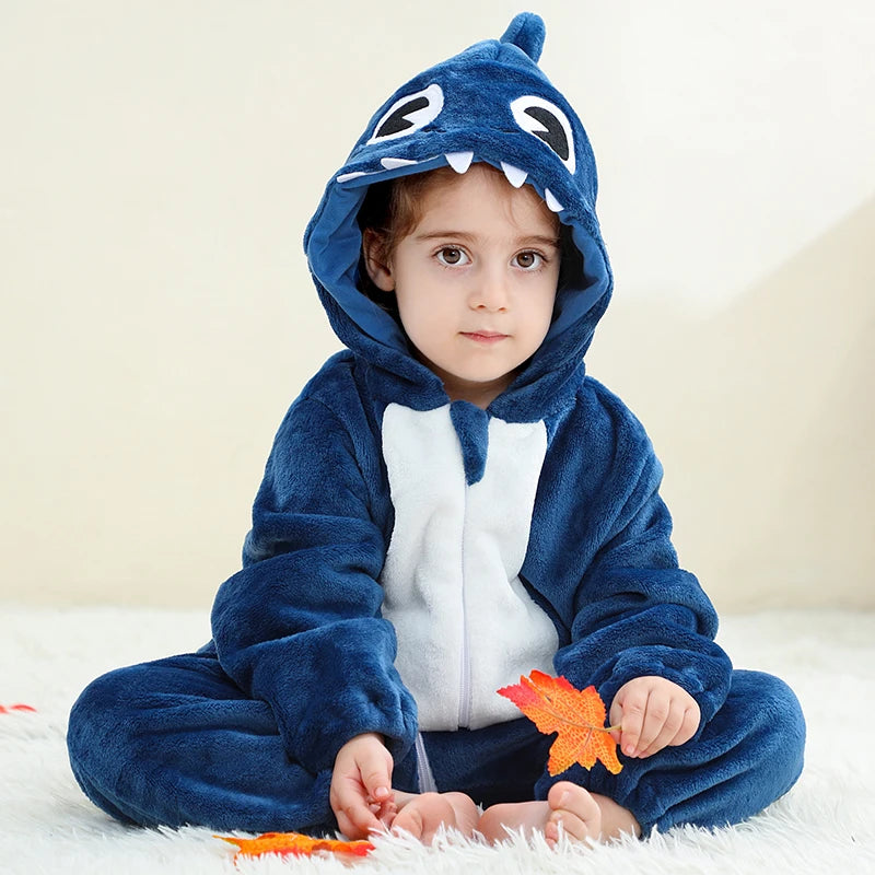 Winter Baby Rompers Baby Pijamas Halloween Ghost Bat Shark Deer Animal Cartoon Hooded Jumpsuits Cosplay Costume Boys Girl Pajama