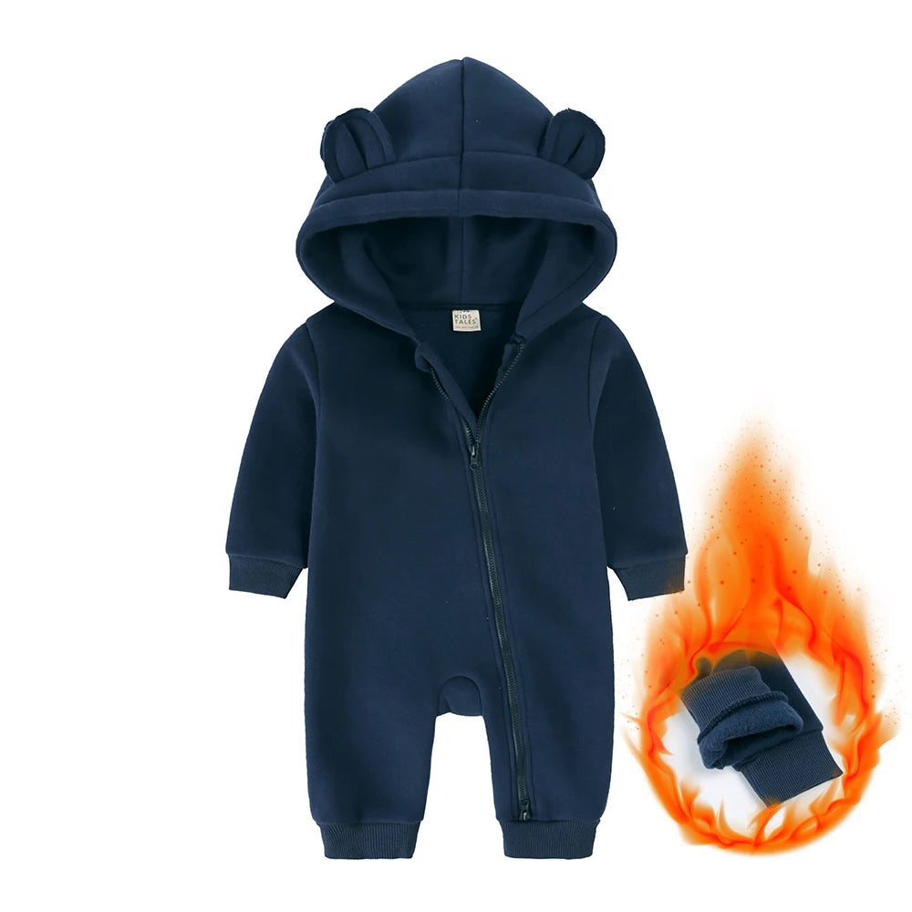 2025 Newborn Baby Romper Warm Clothes Winter Thicken Fleece Hooded Bear Onesie Toddler Boy Girl Jumpsuits Infant Pajamas