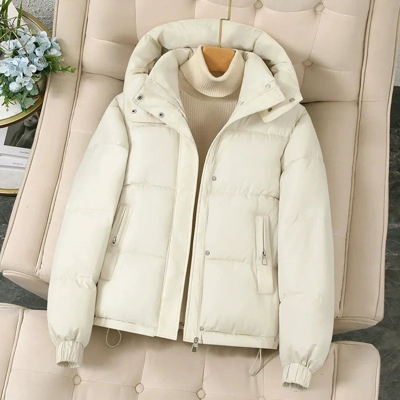 Fashion Short Hooded Parkas Coats Thicken Warm Down Cotton Jacket Women's 2025 Winter New Chic Loose Bread Outerwear Female