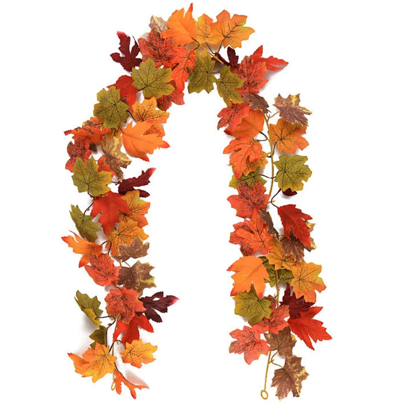 200cm Artificial Vines Red Autumn Maple Leaves Fake Garland For Home Christmas Halloween Thanksgiving Party Fireplace Fall Decor