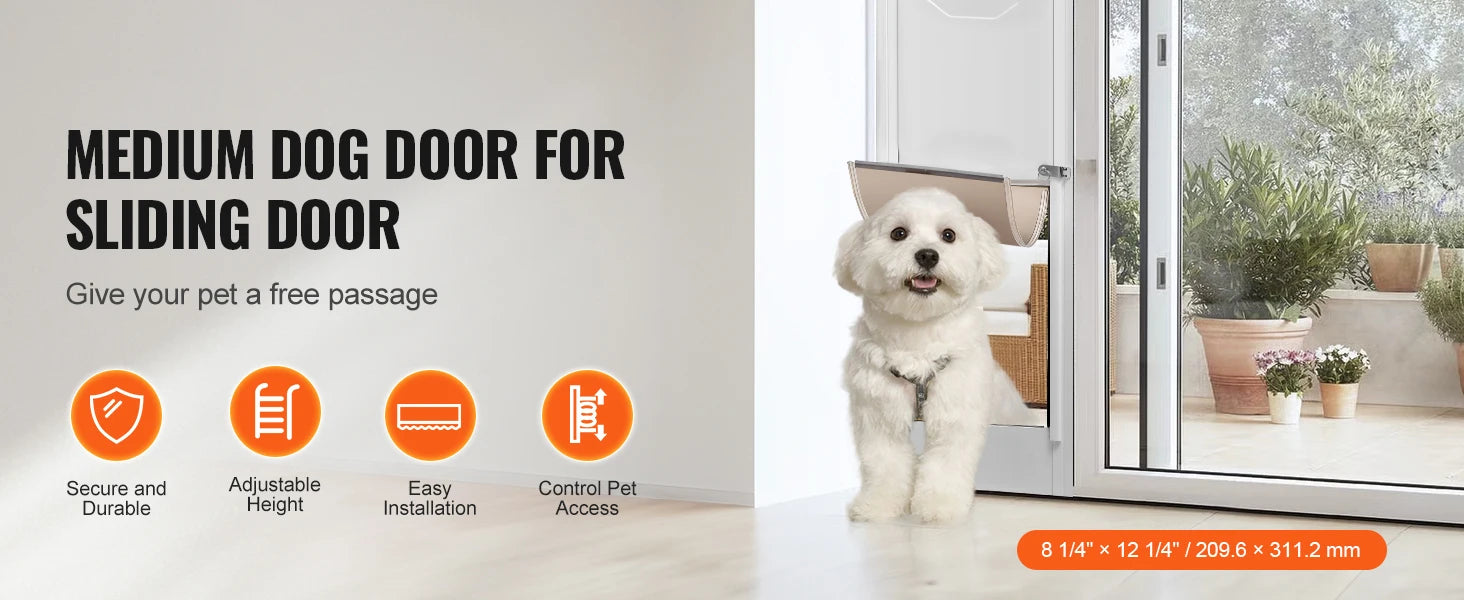 SucceBuy Dog Door Sliding Glass Door Adjustable Height Doggy Door Sliding Doors Aluminum Frame Tempered Glass Pet Door