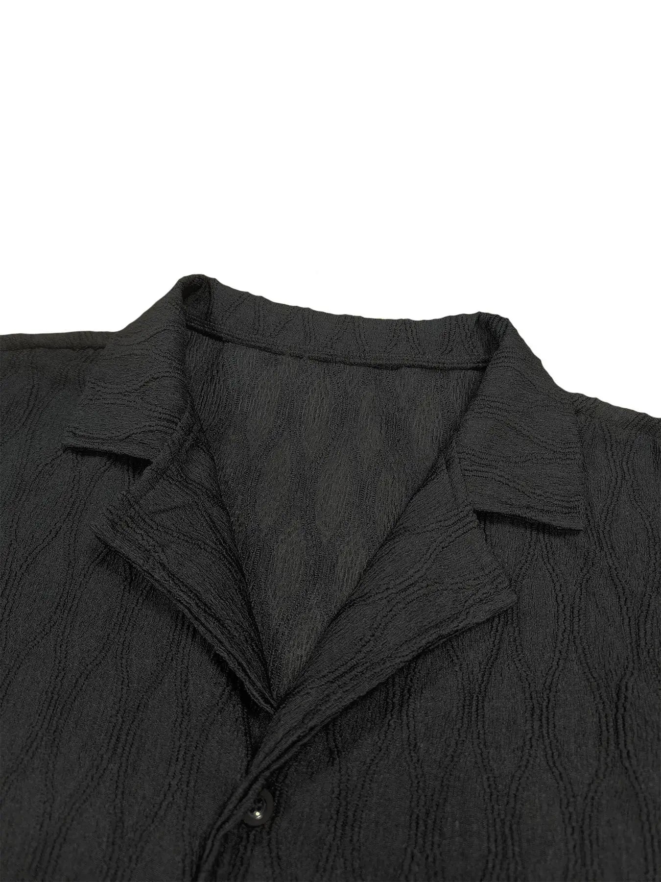 2025 New Summer Men's Casual Daily Outdoor Travel Solid Jacquard Lapel Short-sleeved Shirt Drawstring Shorts Two-piece Set