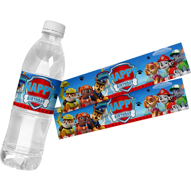 Paw Patrol Theme Water Bottle Stickers Labels Baptism Baby Shower Birthday Decor Supplies Dogs Party Water Bottle Wrappers