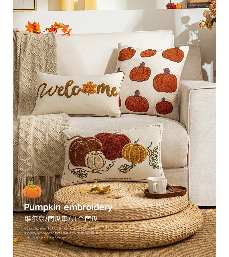 30x50/45x45cm Autumn Velvet Embroidered Pumpkin Pillow Cover Nordic Style Sofa Cushion Decorative Pillow