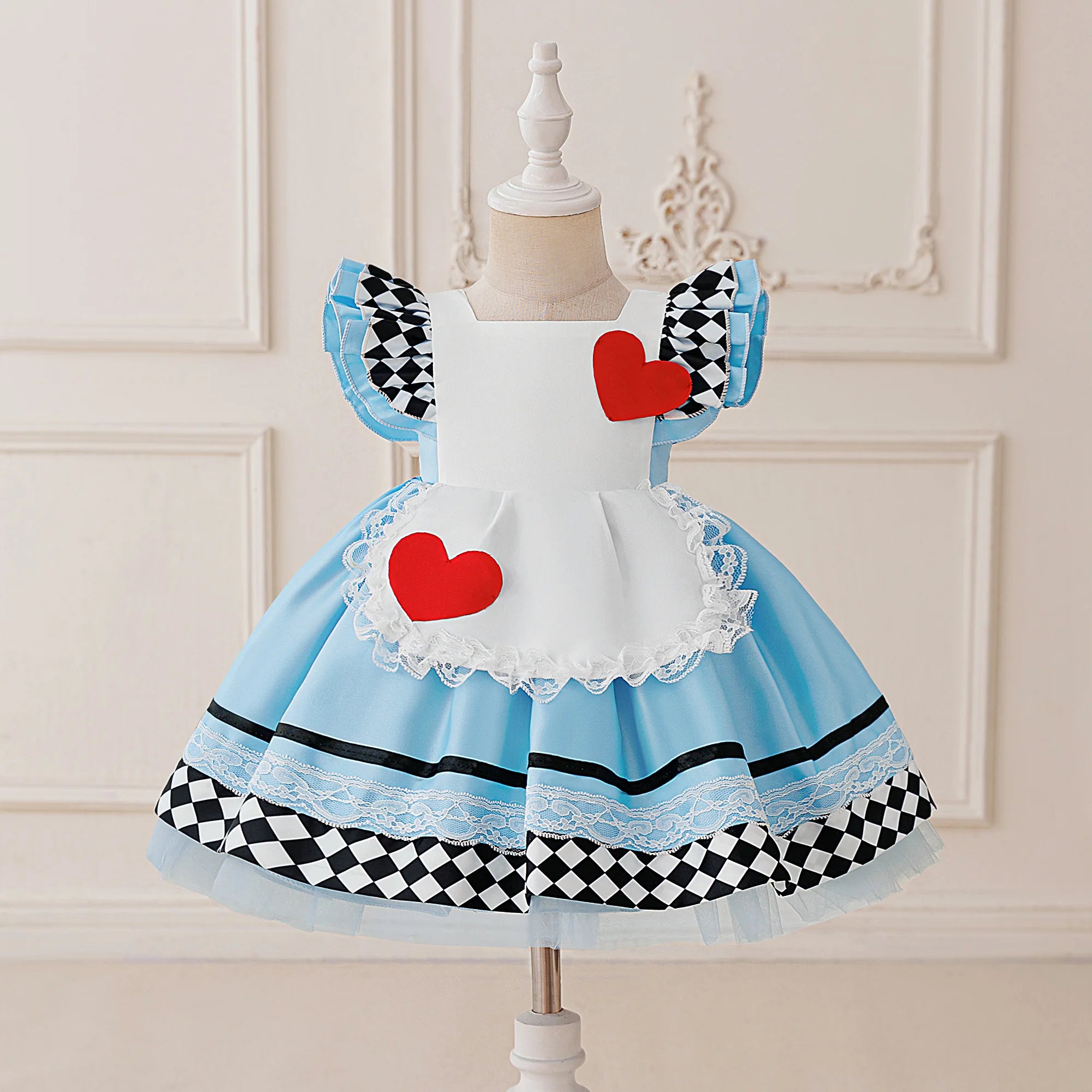 Maid Alice Princess Party Baby Girls Dress Lolita Wonderland Alice Carnival Cartoon Bow Apron Dresses for Baby Halloween Costume