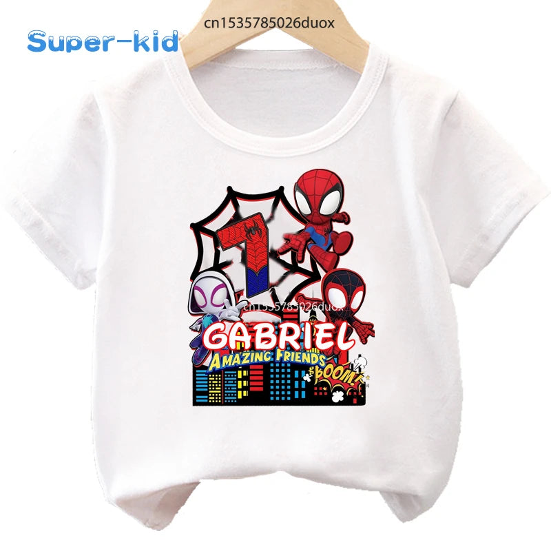 Summer 2 3 4 5 6 7 8 9 Spidey and His Amazing Friends Birthday Party Boy Shirt Spiderman Personalize Name Birthday Boys T-shirts
