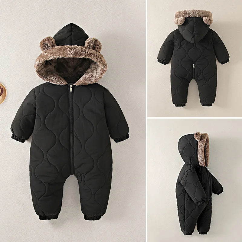 0-3Y Newborn Baby Bodysuit Children's Down Cotton Jacket Bear Ear Velvet Plush Jumpsuit Thick Rompers Baby Boys Girls Bodysuits