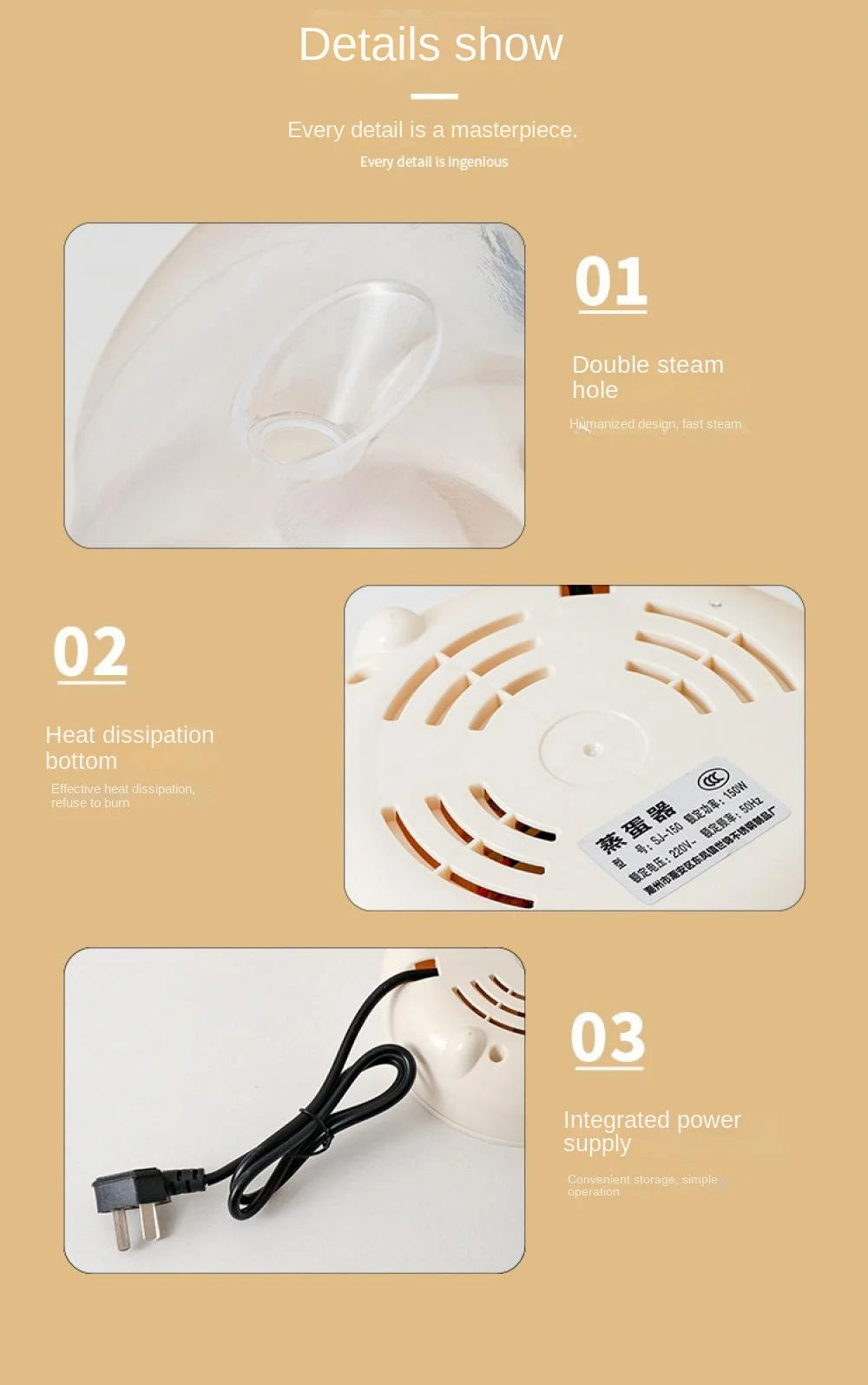 Mini Egg Boiler 1 or 2 Layers Electric Egg Cooker Automatic Power-Off Egg Steamer Kitchen Steamed Breakfast Cooking Appliances