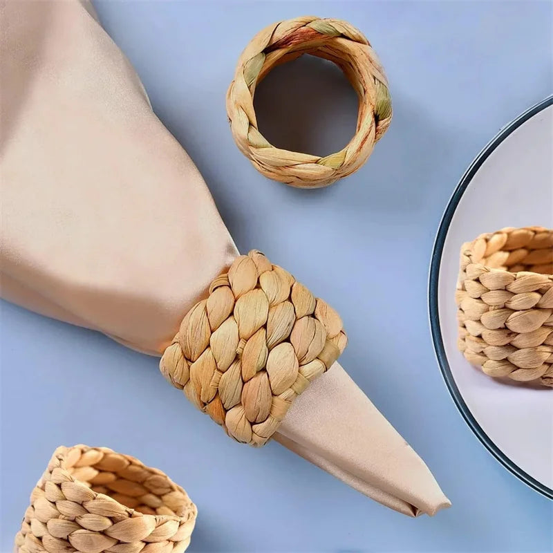 1/6/12PCS Round Napkin Rings Hand-Woven Watercress Napkin Rings Easter Thanksgiving Christmas Table Decorations