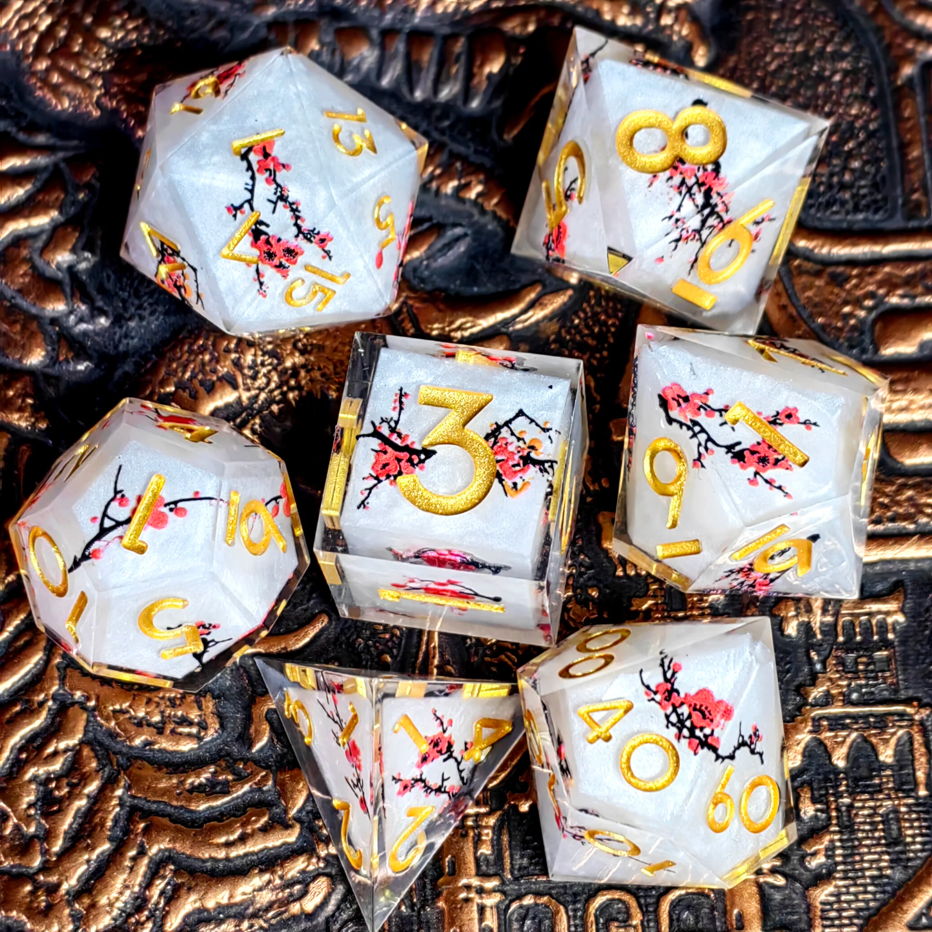 "DnD Dice Set - 7 Piece Resin Polyhedral Dice with Cute Cat Design, Transparent RPG Dice for Dungeons & Dragons, Tabletop Games"