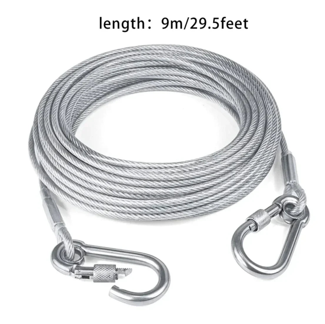 4.6m/9m/15m Double Leashes Stainless Steel Dog Tie  Strap Cable Leash Raction Rope with Metal Buckle Steel Wire Collar Outdoor