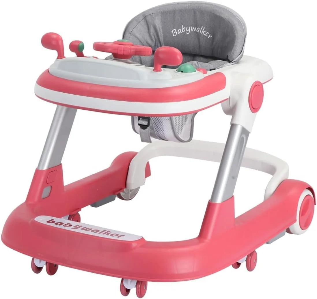 2 in 1 Baby Walker, Toddler Baby Push Walker with Removable Feeding Tray and Music Tray(Without Battery), Foldable Walker