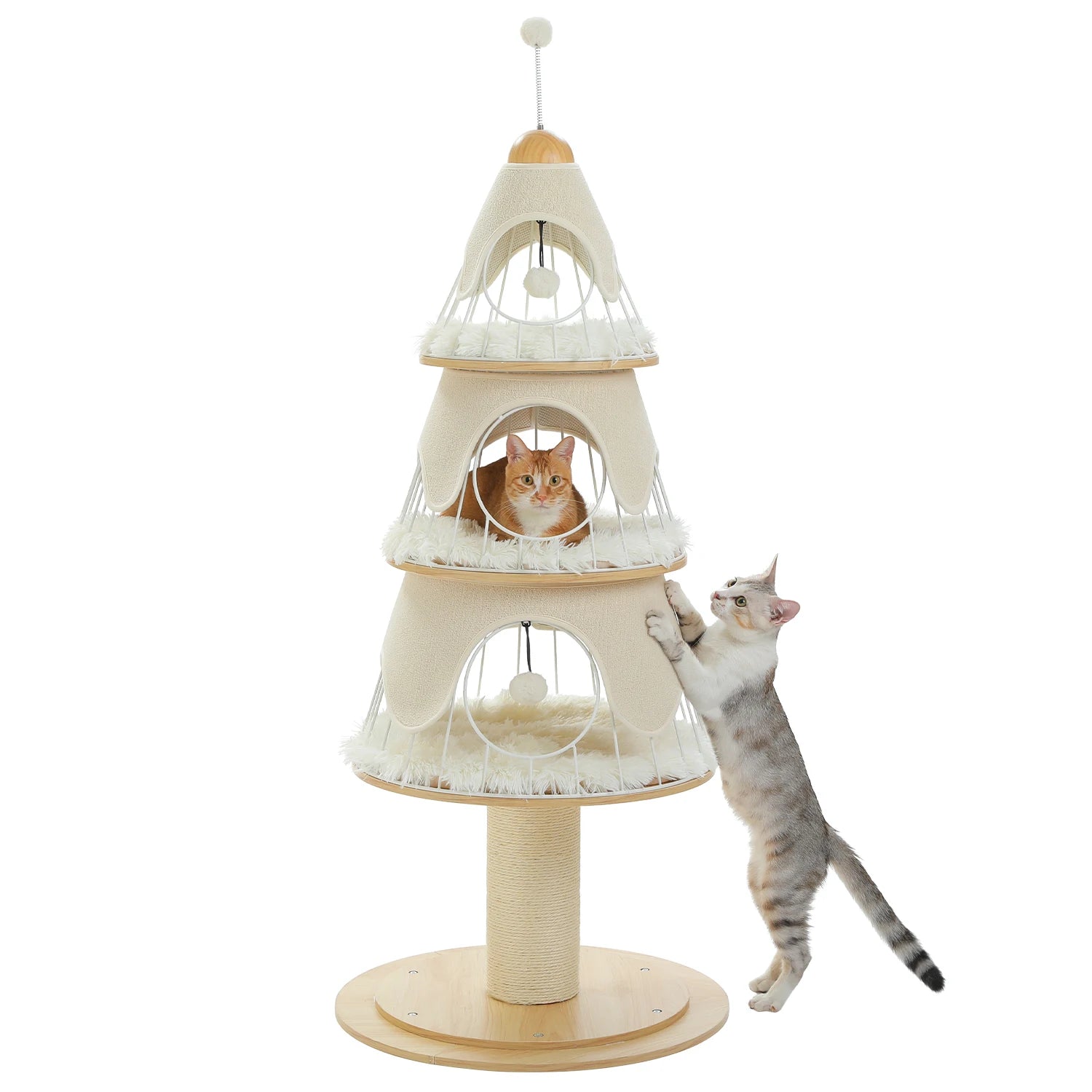 Christmas Cat Tree Tower with 3 Cozy Condos &amp; Pompoms Multi-Level Cat House Bed for Indoor Cats Modern Cat Furniture Cat Toys