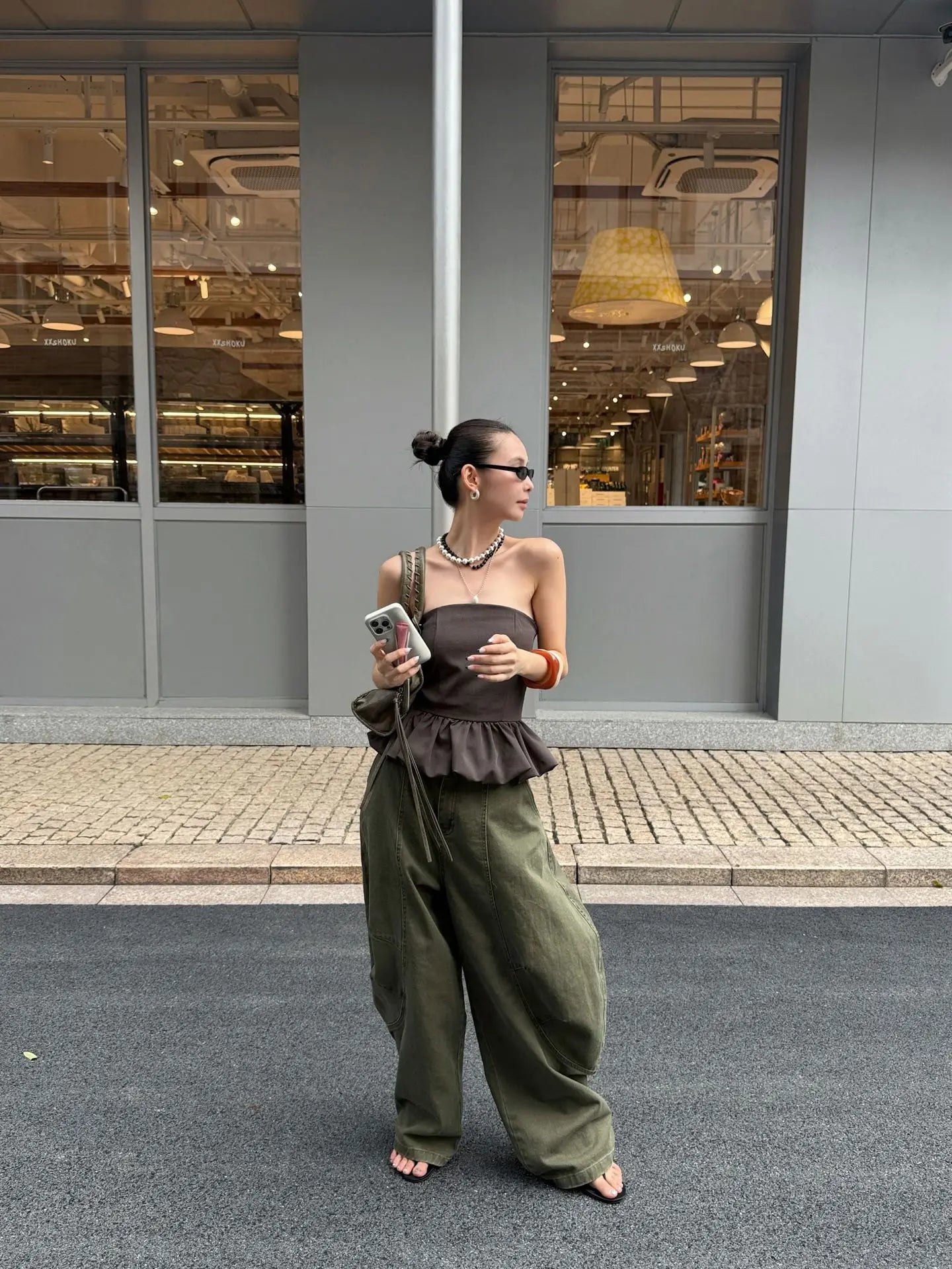 DEAT Fashion Splicing Silhouette Curved Jeans Women's High Waist Loose Wide Leg Denim Pants Autumn New 7A1005