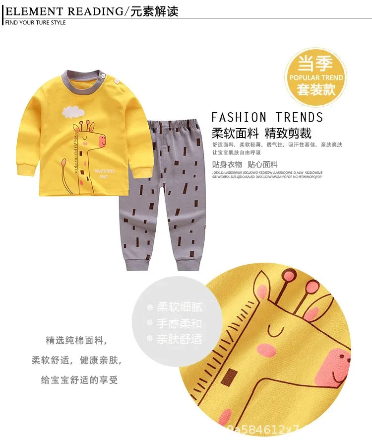Baby Boys Clothes Sets cotton Bear Boys Girls Long Sleeve Top +Pants 2pcs Kids Clothes pajamas Suit